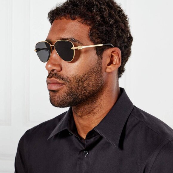 Versace VE2283 100287 Sunglasses Gold Aviator Frame Dark Grey Lenses